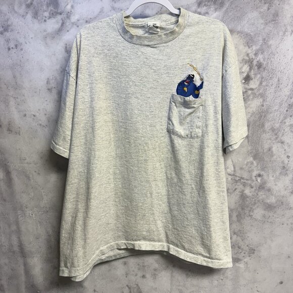 Vintage Disney Aladin Genie T Shirt Mens XL 24.5x28.5 Embroidered Pocket Tee 90s - Picture 2 of 16